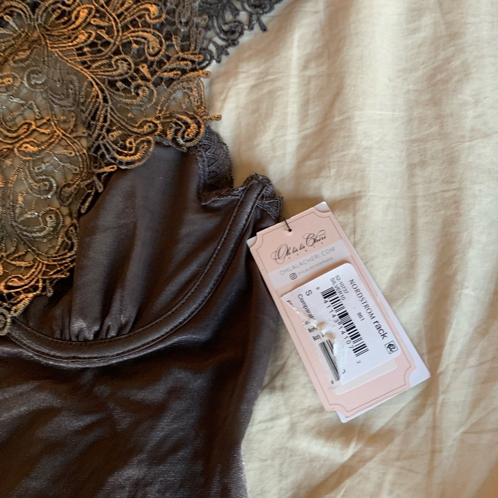 Oh La La Cherie sheer gray bodysuit with lace front/top. SMALL NWT - Picture 3 of 6